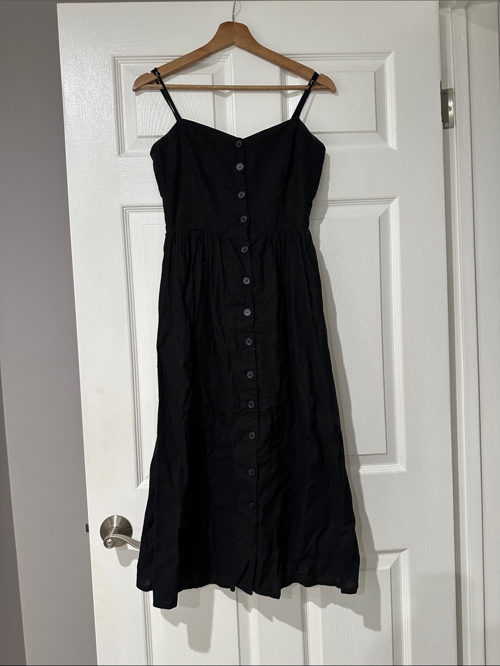H&M Black Button-Front Spaghetti Strap Maxi Dress